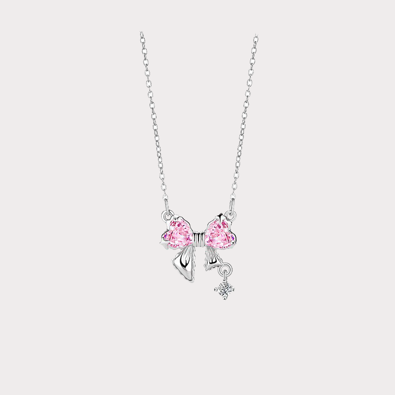 Pink Ribbon Bow Necklace