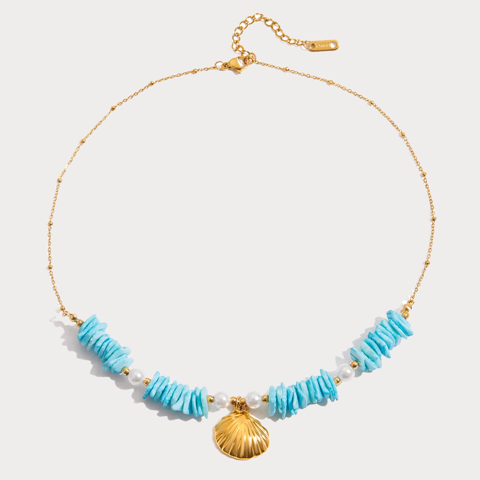 Mint Green Shell Pearl Pendant Necklace