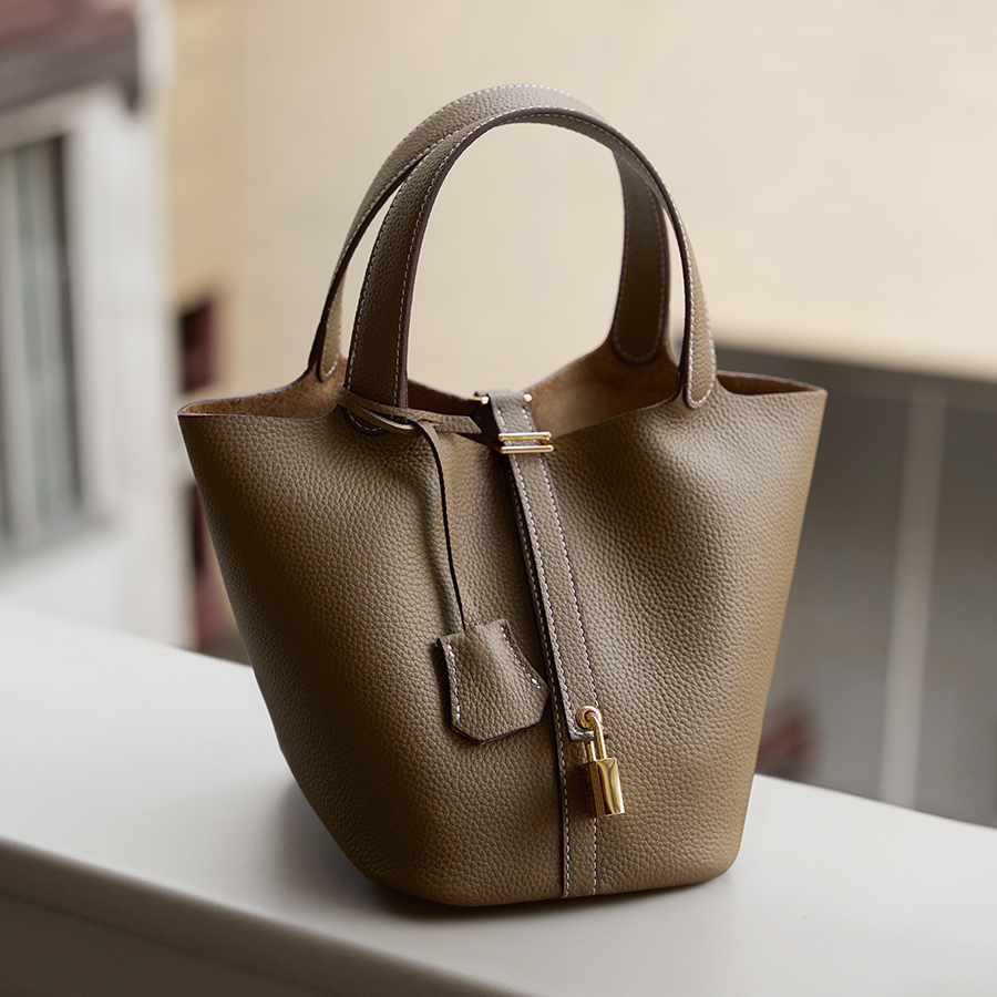 Women's Genuine Leather Silver Buckle Basket Bag