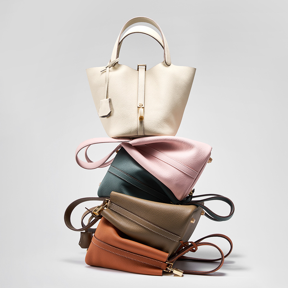 Women's Genuine Leather Silver Buckle Basket Bag