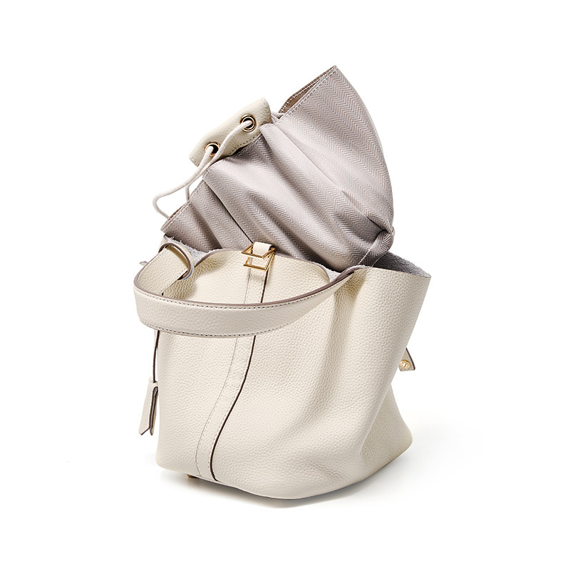Women's Genuine Leather Silver Buckle Basket Bag