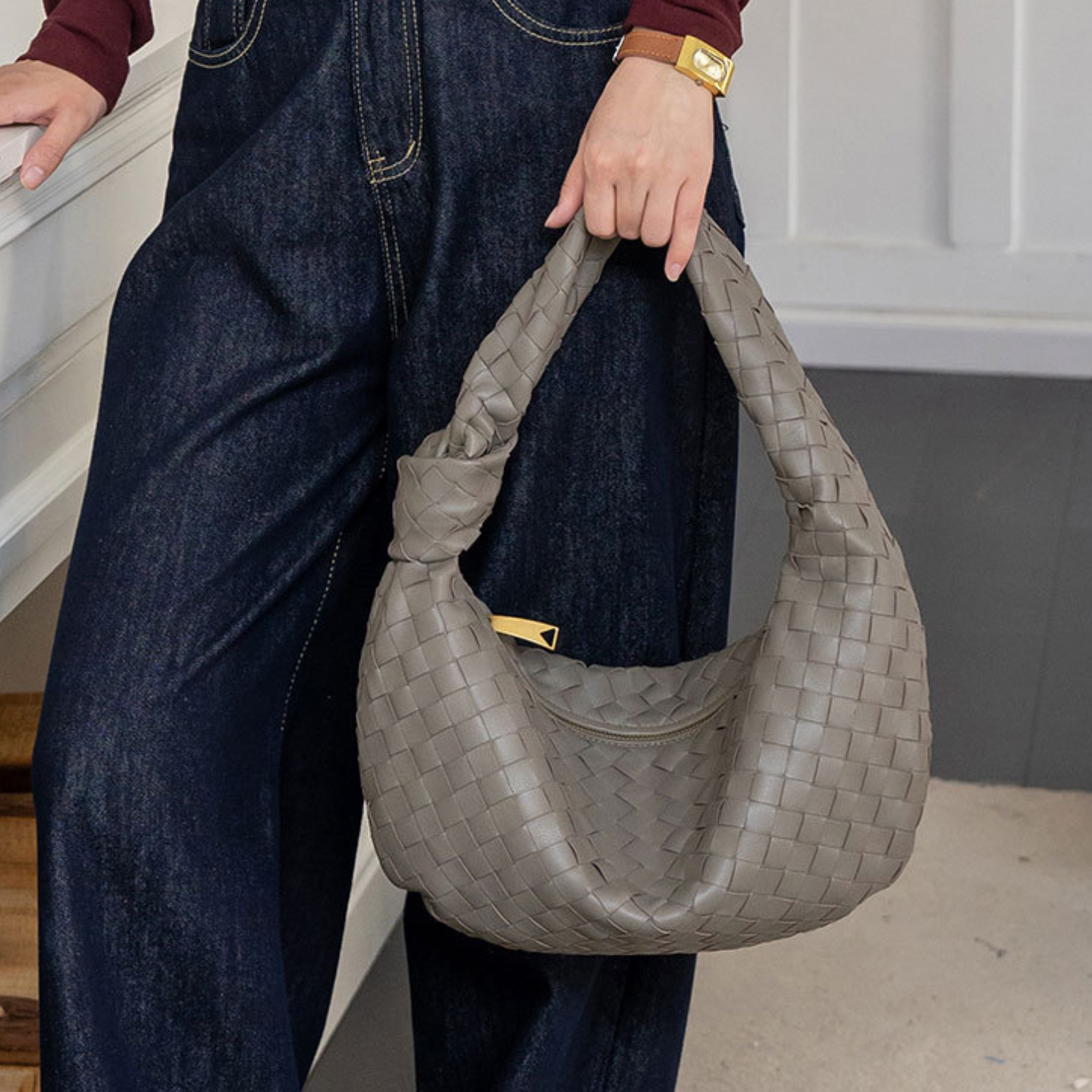 Lambskin Knotted Braided Leather Handbag