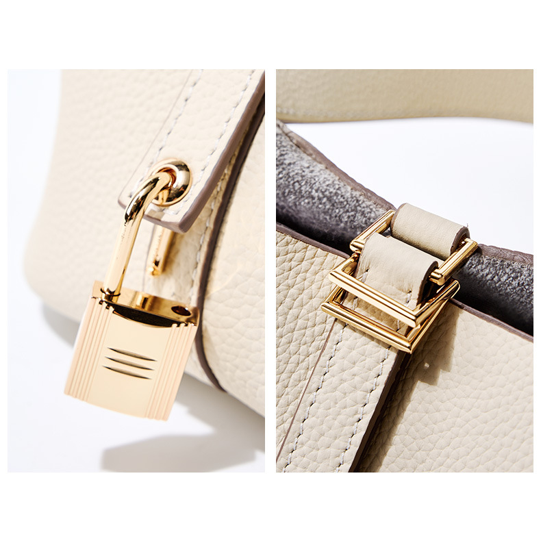 Women's Genuine Leather Silver Buckle Basket Bag
