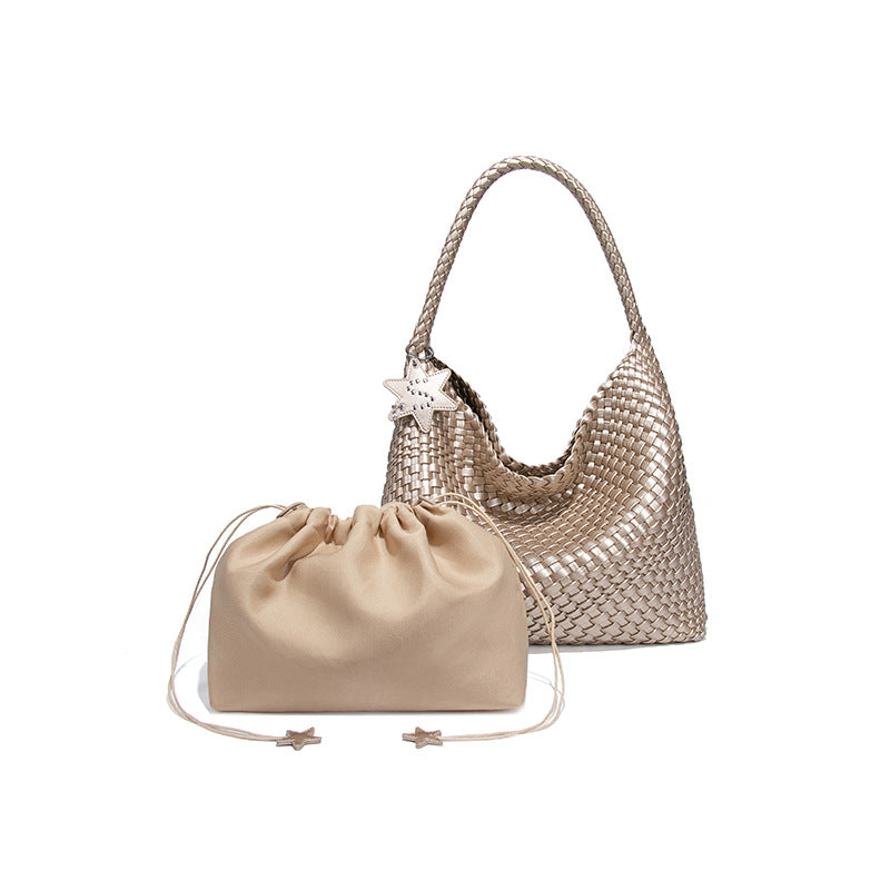 Woven Leather Shoulder Bag With Star Charm - Large