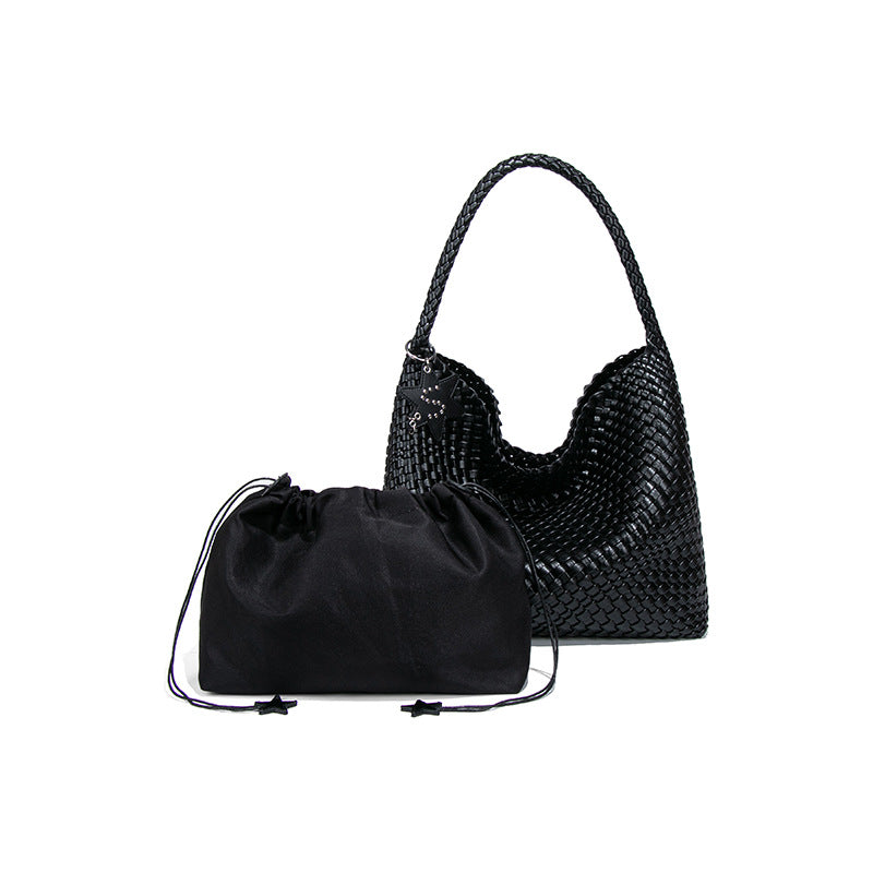 Woven Leather Shoulder Bag With Star Charm - Large
