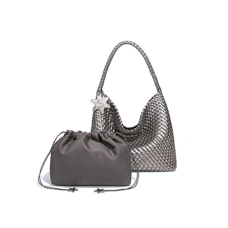 Woven Leather Shoulder Bag With Star Charm - Large