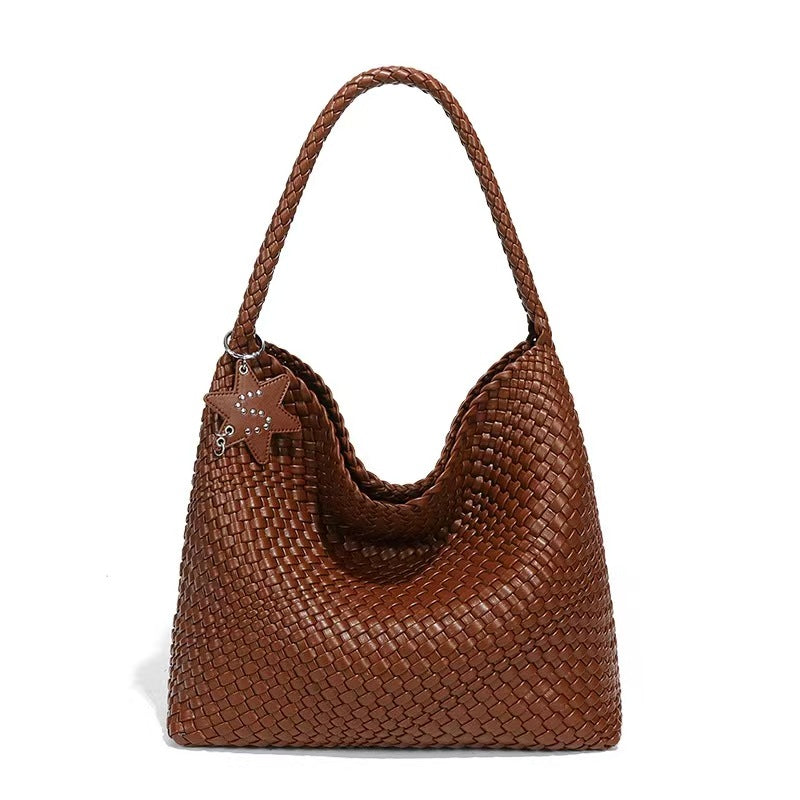 Woven Leather Shoulder Bag With Star Charm - Large