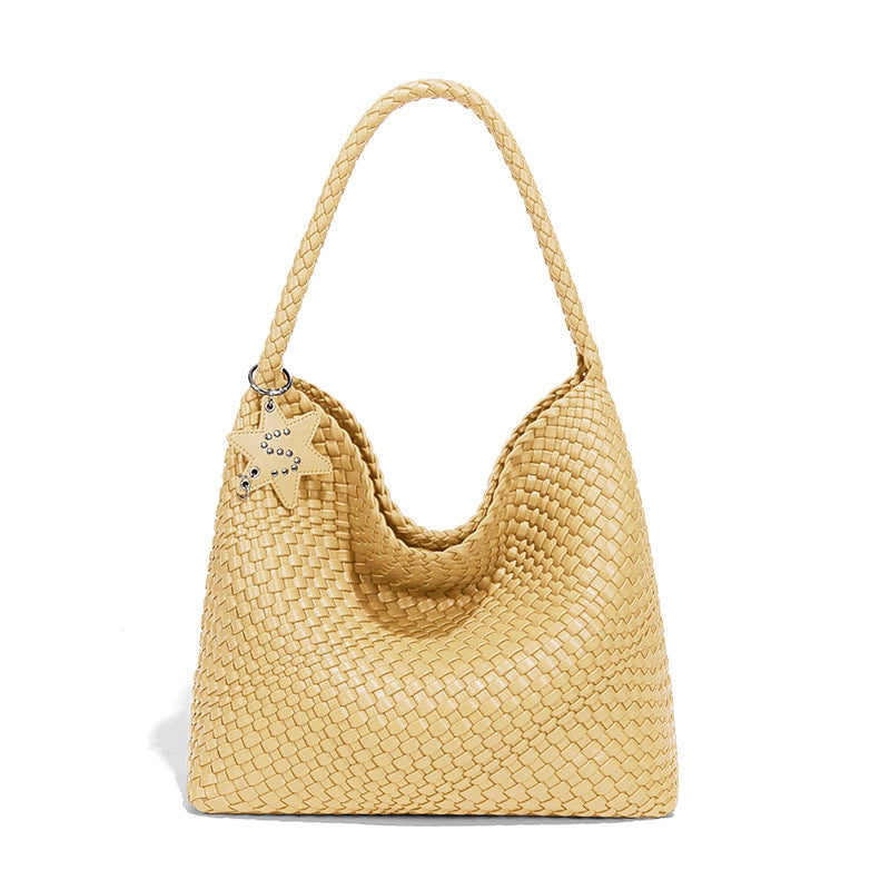 Woven Leather Shoulder Bag With Star Charm - Large