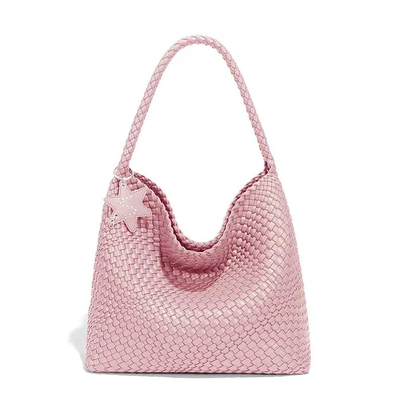 Woven Leather Shoulder Bag With Star Charm - Large