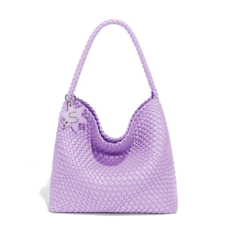 Woven Leather Shoulder Bag With Star Charm - Large