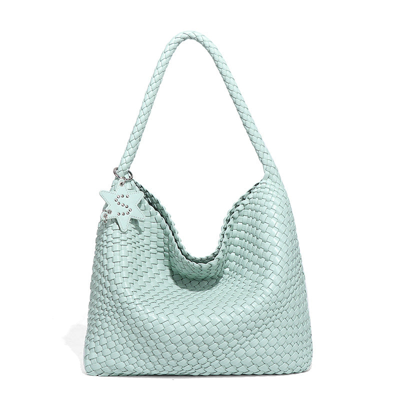 Woven Leather Shoulder Bag With Star Charm - Large