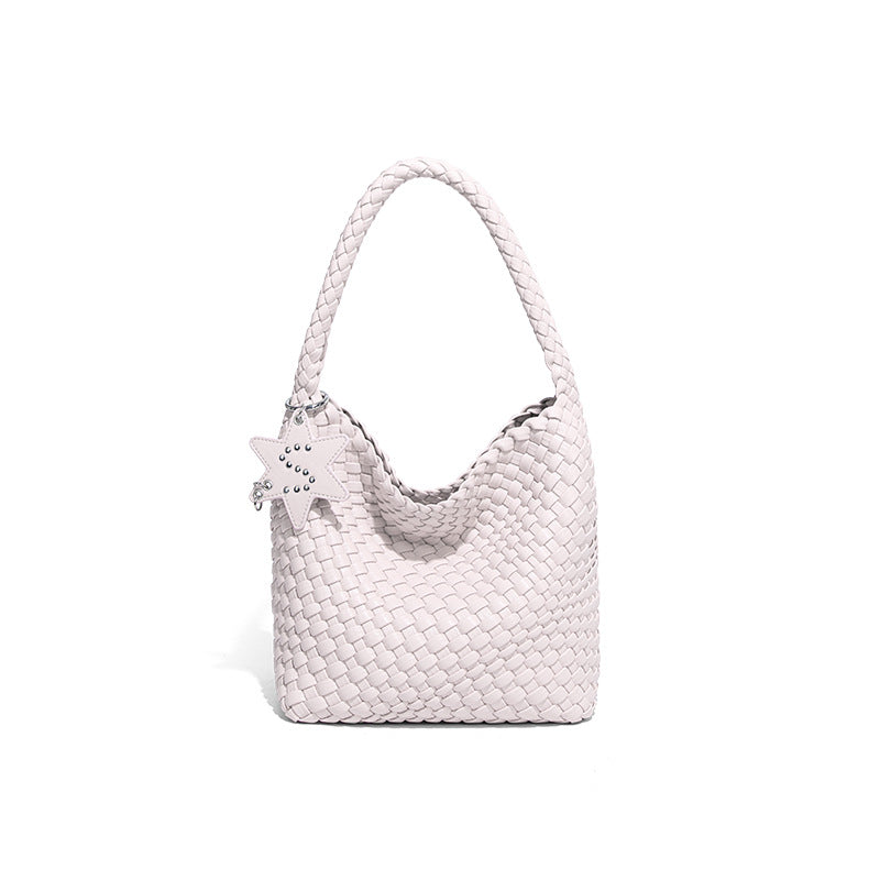 Woven Leather Shoulder Bag With Star Charm - Small