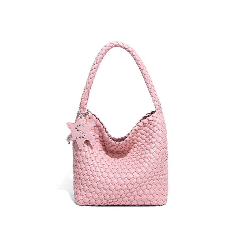 Woven Leather Shoulder Bag With Star Charm - Small