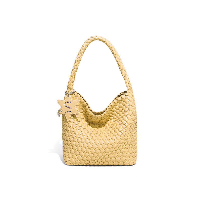 Woven Leather Shoulder Bag With Star Charm - Small