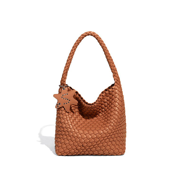 Woven Leather Shoulder Bag With Star Charm - Small