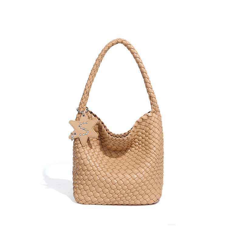 Woven Leather Shoulder Bag With Star Charm - Small