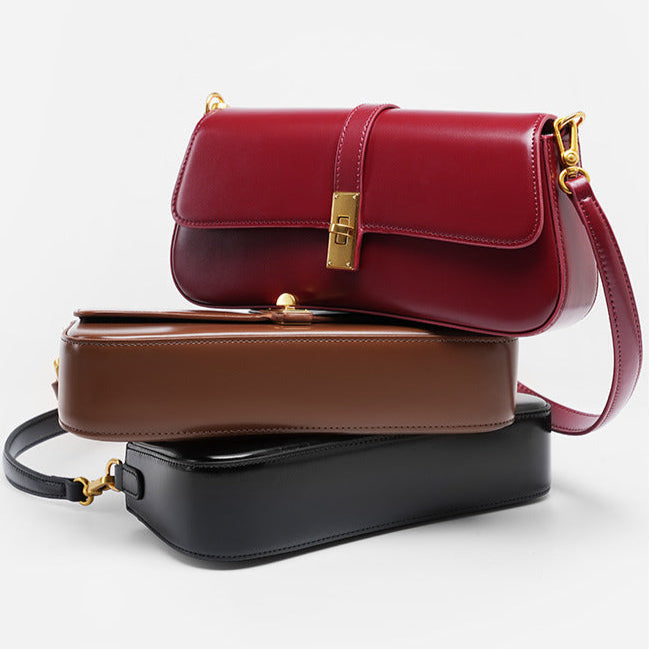 Women’s Genuine Leather Vintage Crossbody Shoulder Baguette Bag