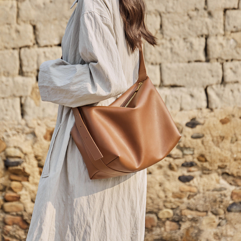 Solid Color Large Capacity Leather Tote Bag