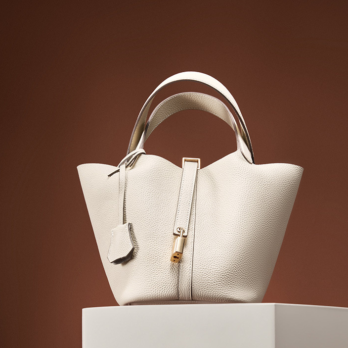 Women's Genuine Leather Silver Buckle Basket Bag