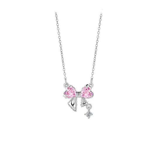 Pink Ribbon Bow Necklace