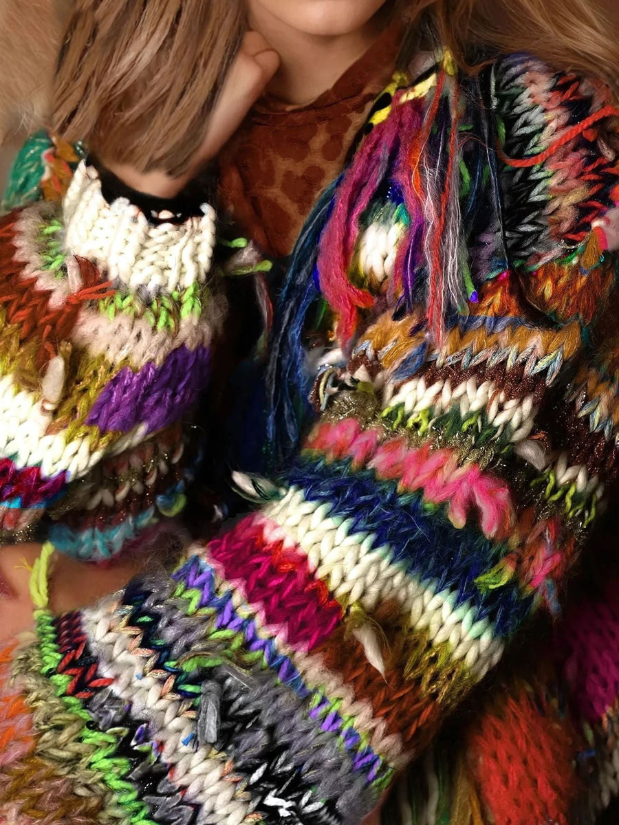 Rainbow Fringed Cardigan Sweater