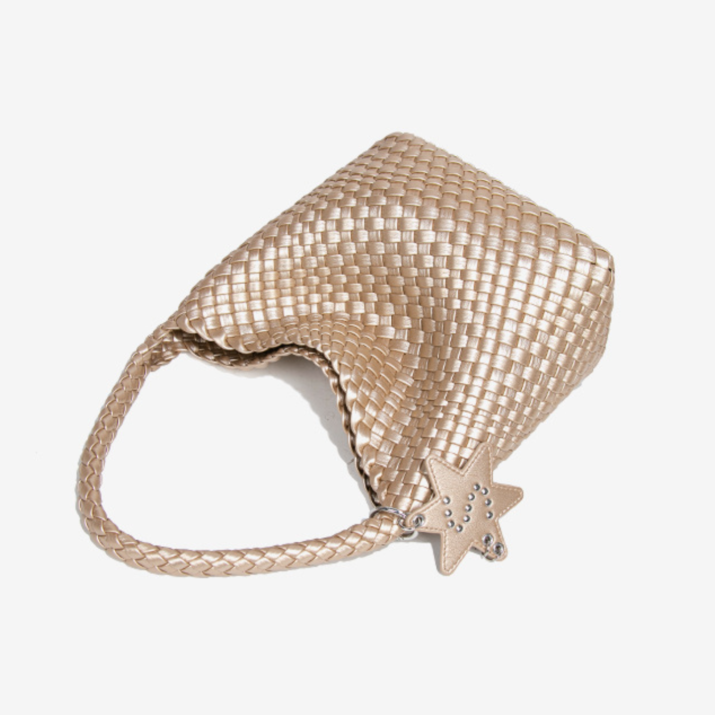 Woven Leather Shoulder Bag With Star Charm - Small
