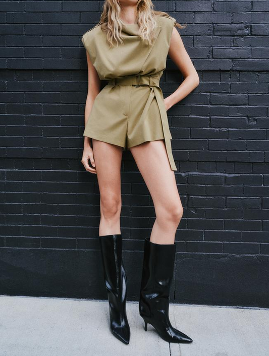 Pad And Belt Short Jumpsuit