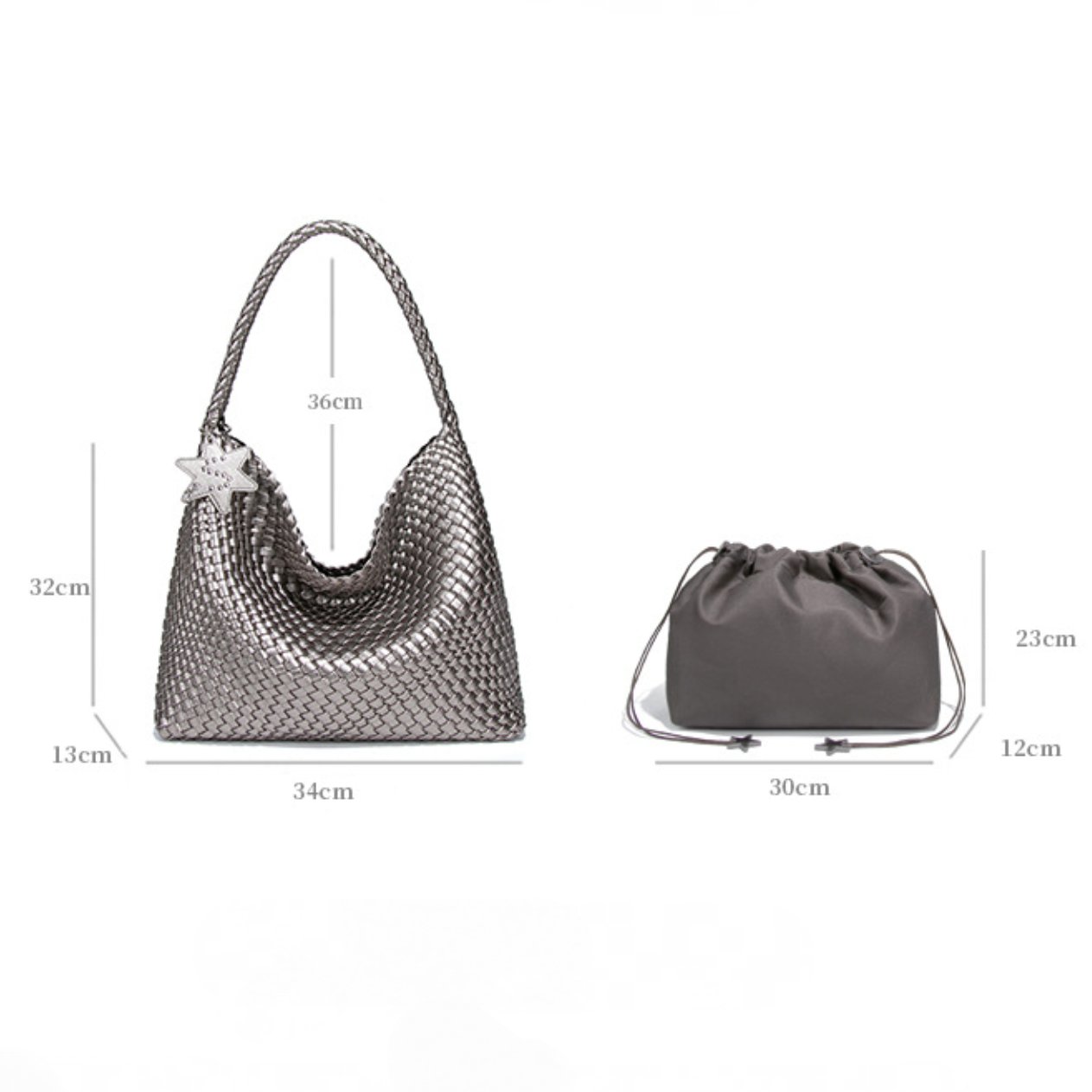 Woven Leather Shoulder Bag With Star Charm - Large