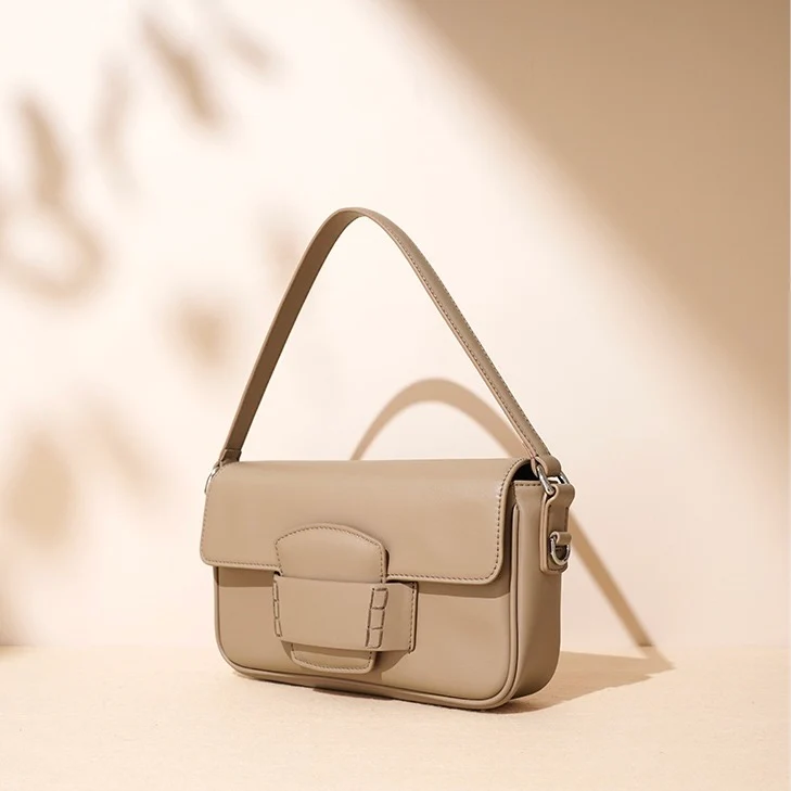 Leather Small Square Shoulder Bag – Minimalist Flap