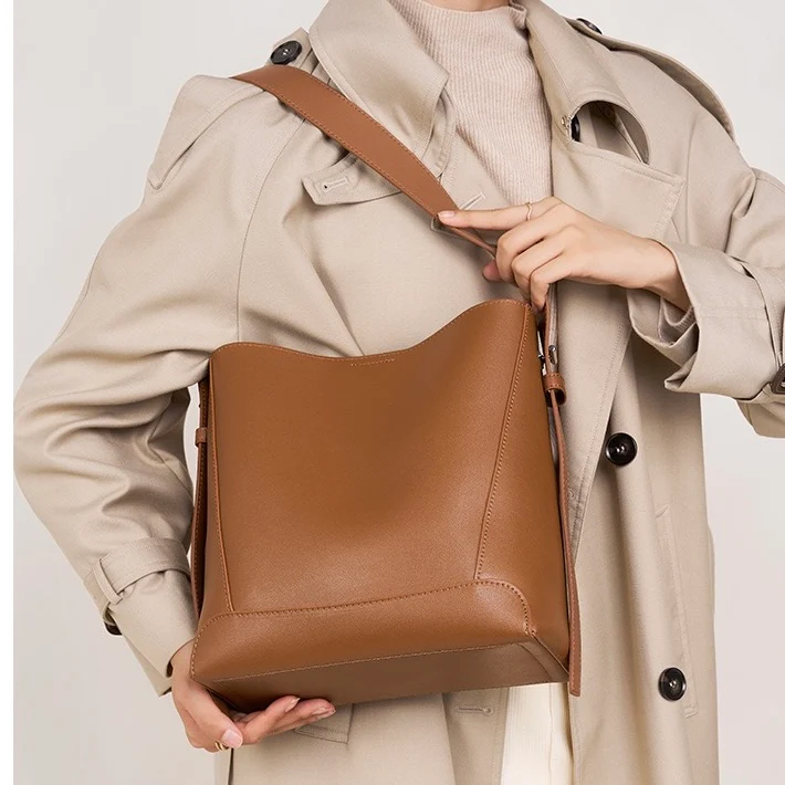 Leather Crossbody & Shoulder Oversized Bucket Bag
