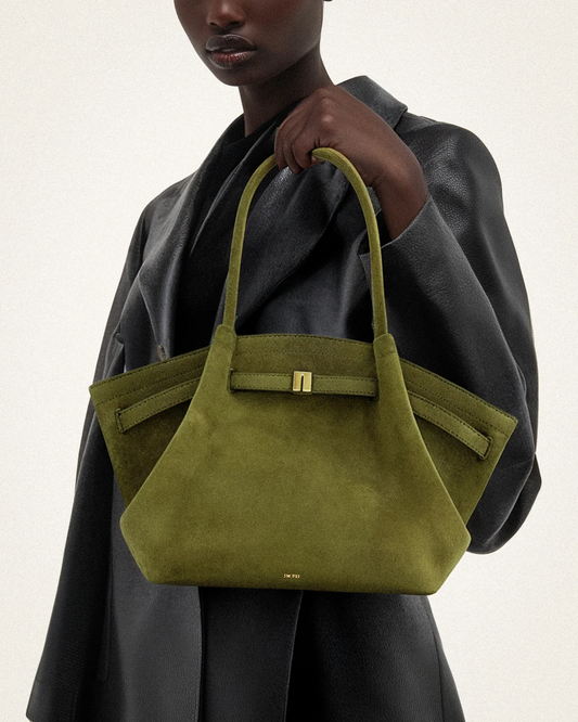 Medium Faux Suede Tote Bag - Dark Olive