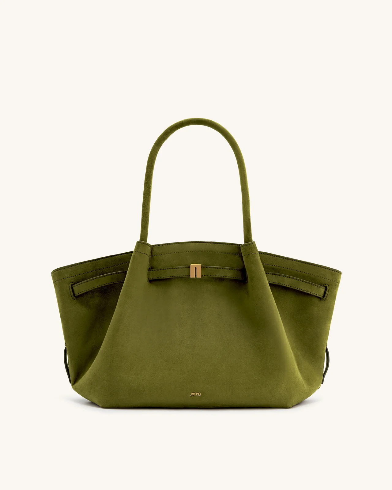 Medium Faux Suede Tote Bag - Dark Olive