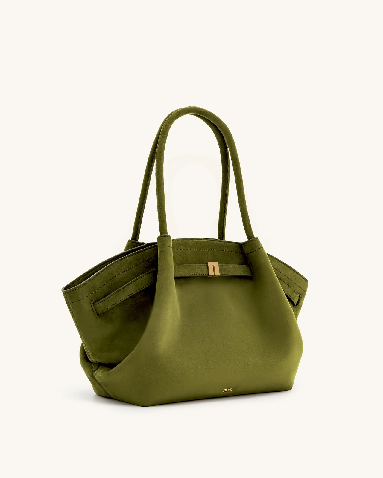 Medium Faux Suede Tote Bag - Dark Olive