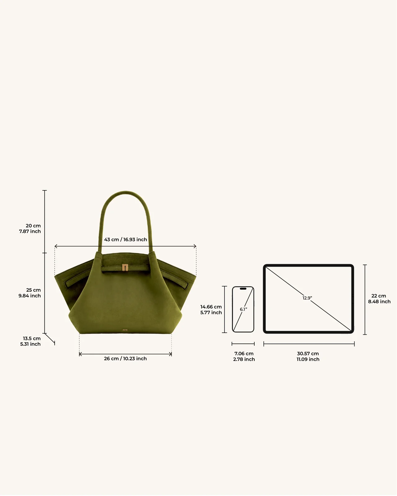 Medium Faux Suede Tote Bag - Dark Olive