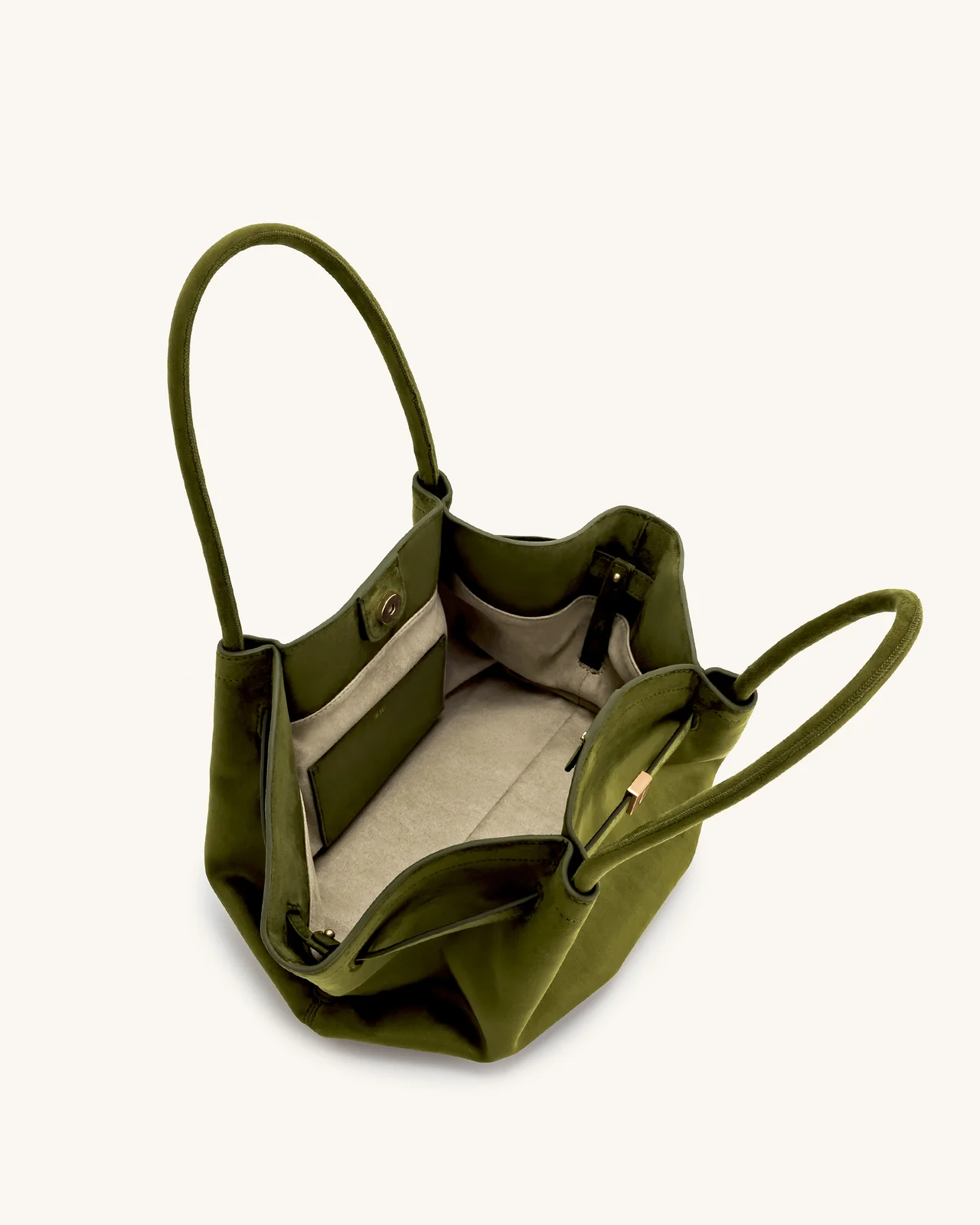 Medium Faux Suede Tote Bag - Dark Olive