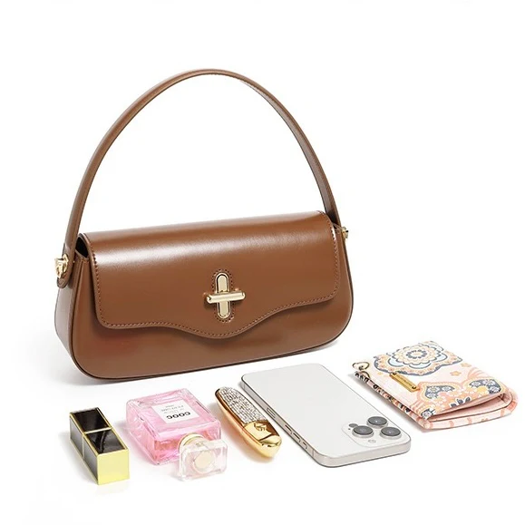 Leather Shoulder Baguette Bag