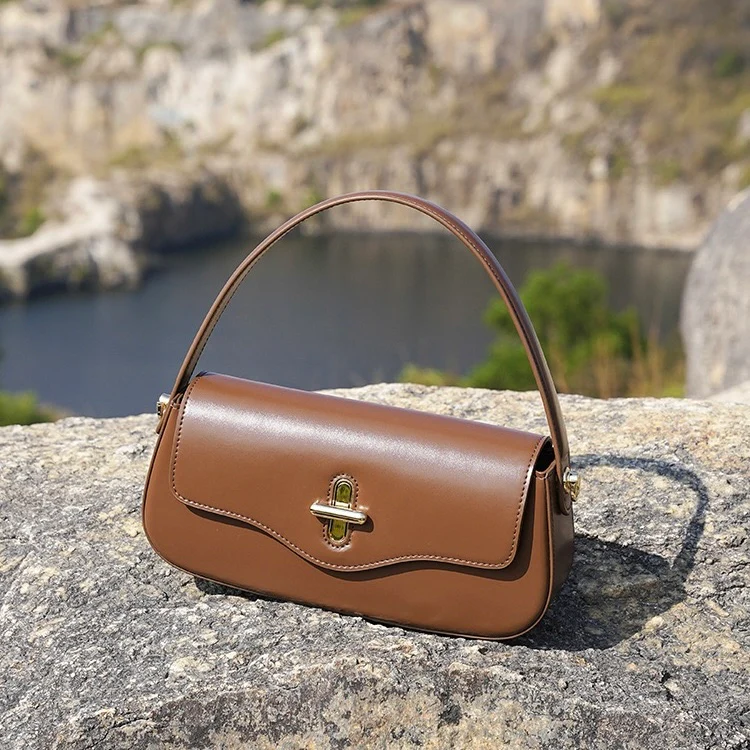 Leather Shoulder Baguette Bag