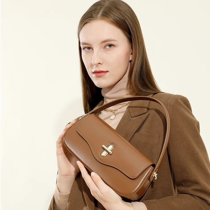 Leather Shoulder Baguette Bag