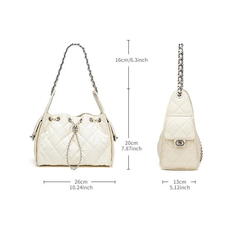 Genuine Leather Caviar Pattern Large Capacity Bucket Crossbody Bag