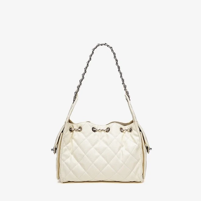 Genuine Leather Caviar Pattern Large Capacity Bucket Crossbody Bag