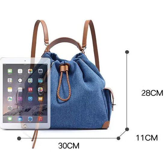 Genuine Leather Denim Patchwork Cool Travel Backpack