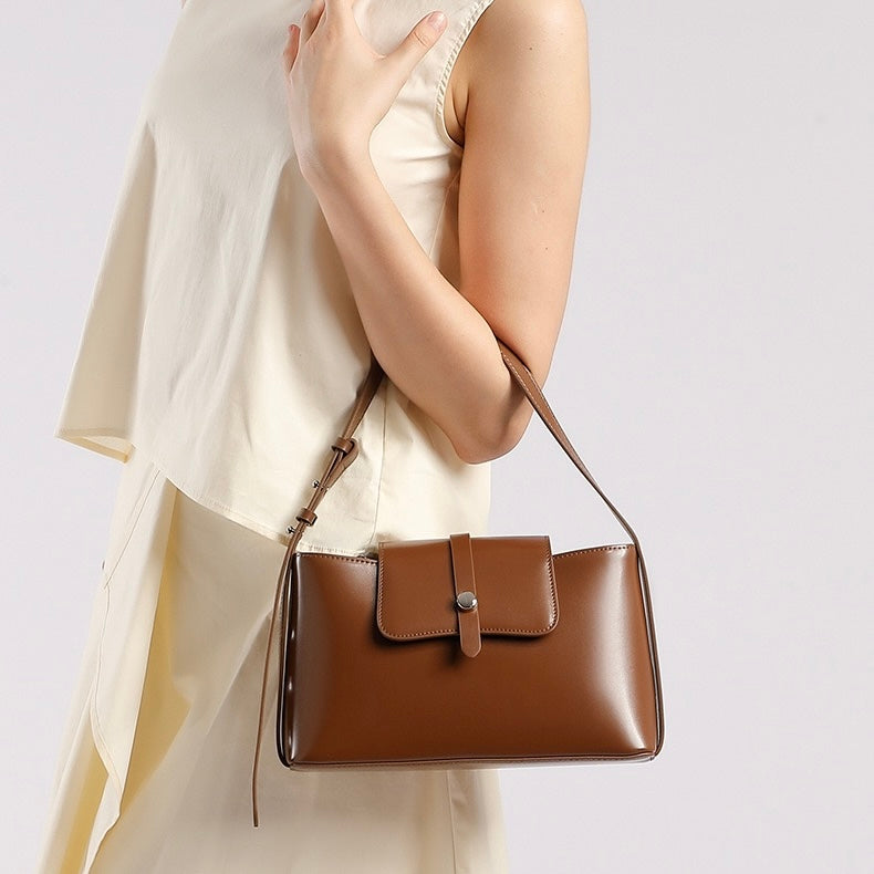 Elegant Versatile Handheld Shoulder Leather Bag