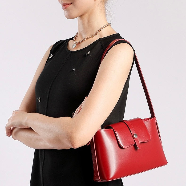 Elegant Versatile Handheld Shoulder Leather Bag