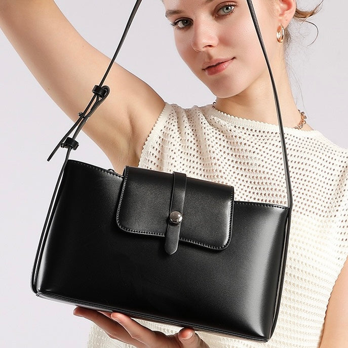 Elegant Versatile Handheld Shoulder Leather Bag