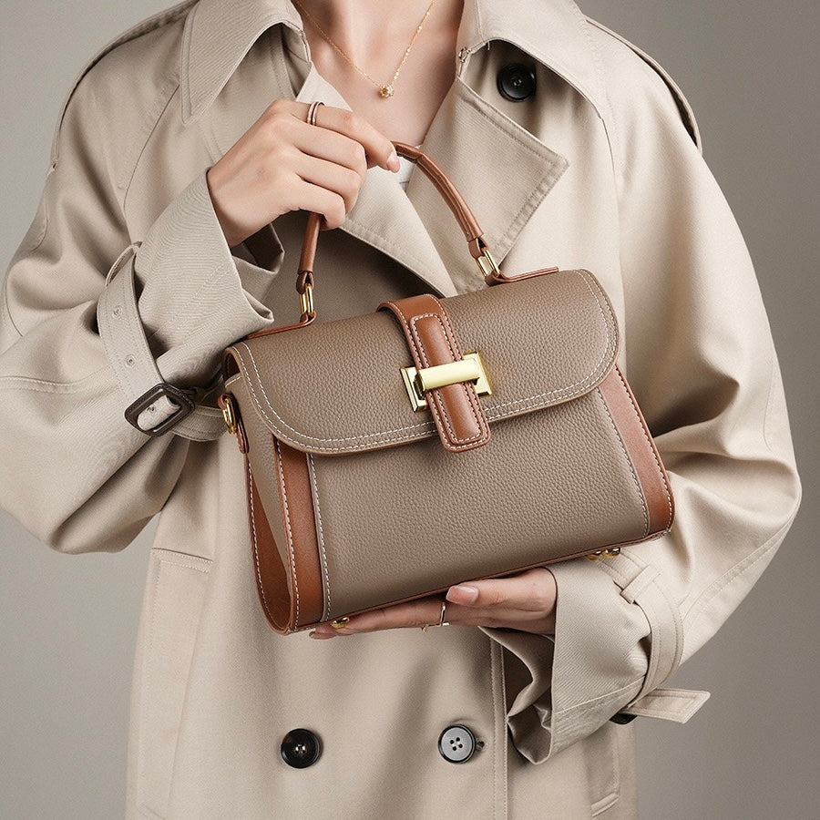 Luxe Leather Structured Top Handle Crossbody Bag