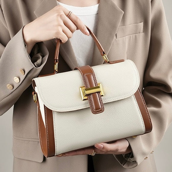 Luxe Leather Structured Top Handle Crossbody Bag