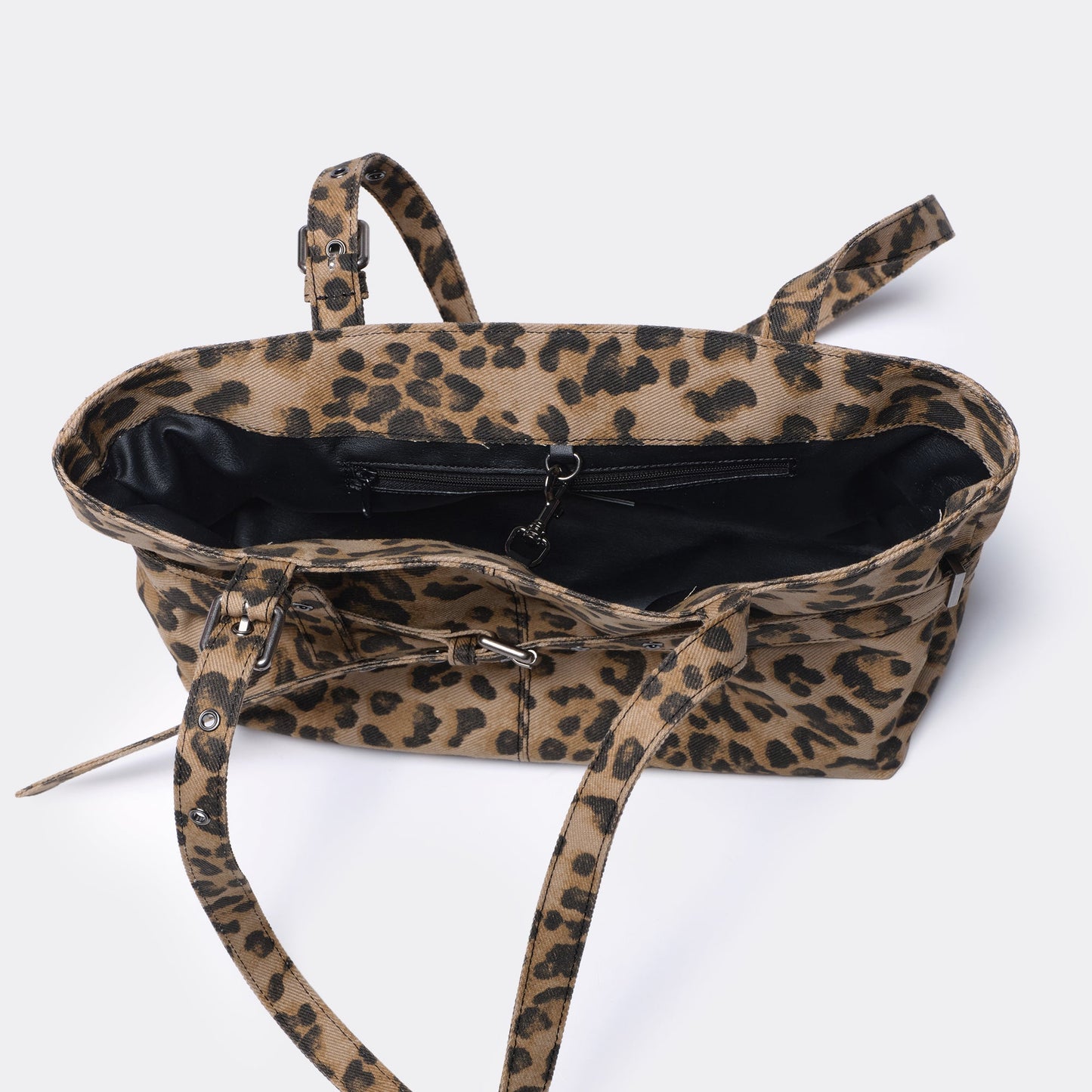 Belt Shoulder Bag - Denim Leopard