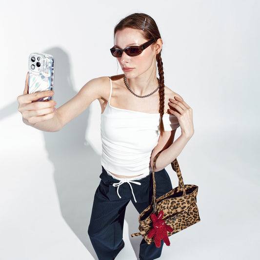 Belt Shoulder Bag - Denim Leopard