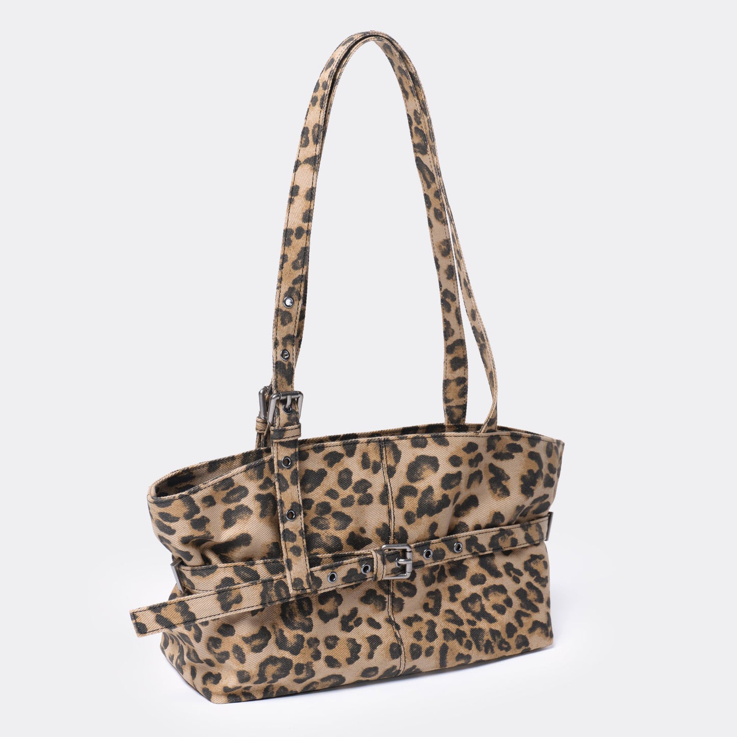 Belt Shoulder Bag - Denim Leopard
