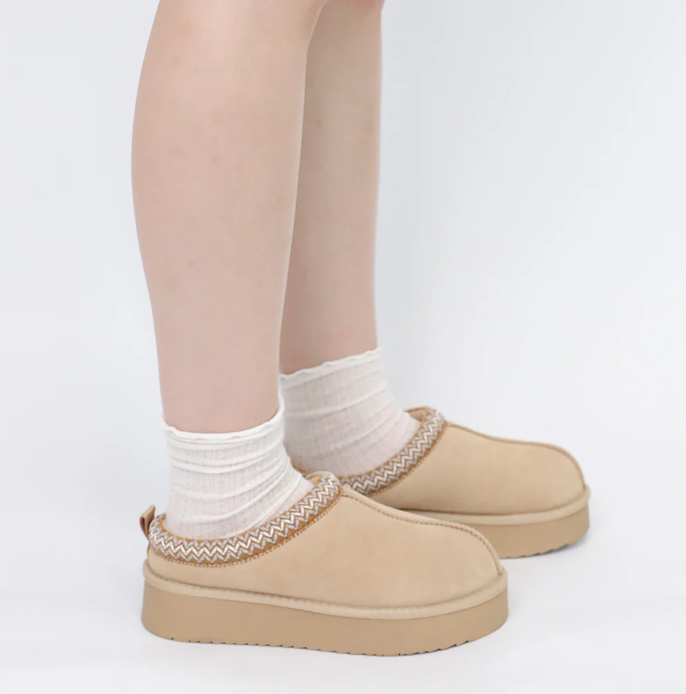 Platform Suede Braided Fluffy Slipper Shoes